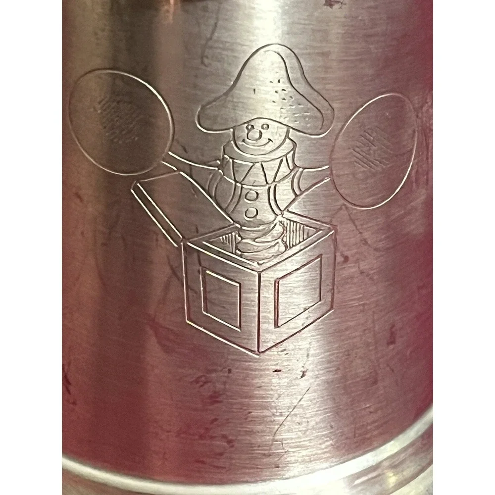 Vintage Sheffield England Pewter Baby Cup with Cherubs And Stork Handle